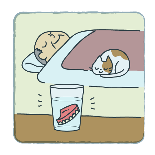 入れ歯を外して寝ているイラスト